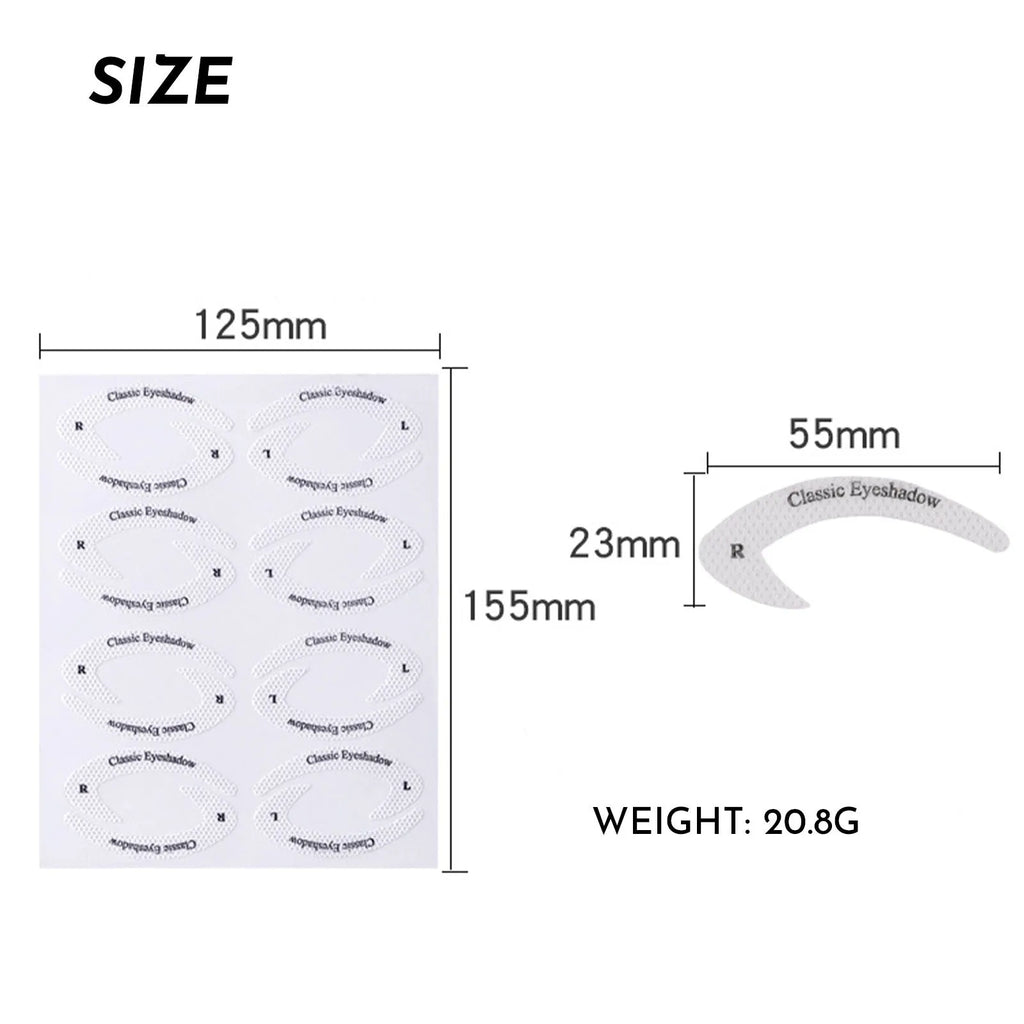 Set of four reusable flexible eyeliner and eyeshadow makeup sticker templates on a pink background