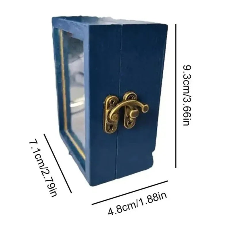 Mini wooden anti-anxiety bookshelf ornament with 60 mini books, 10x8x5cm, for desktop decor.