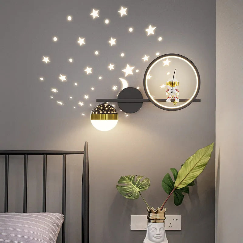 Cartoon astronaut and star sky ball bedroom bedside lamp in Nordic style, available in multiple colours