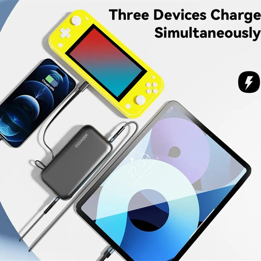 Black 15000mAh digital display power bank with USB-C and USB-A ports