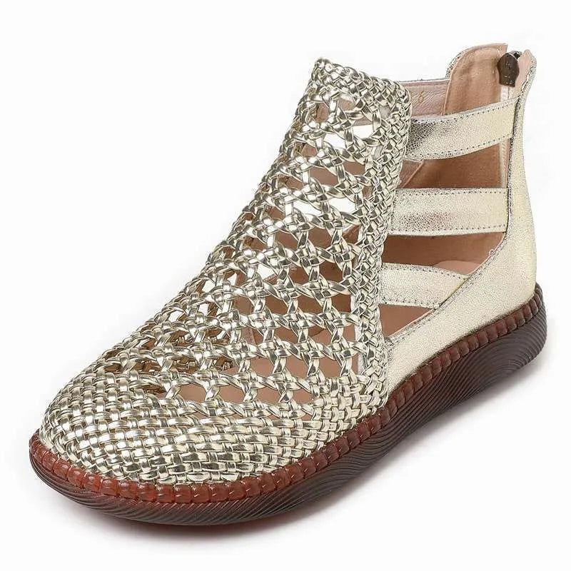 Women's flat sandals with round toe and soft TPR soles in gold colour