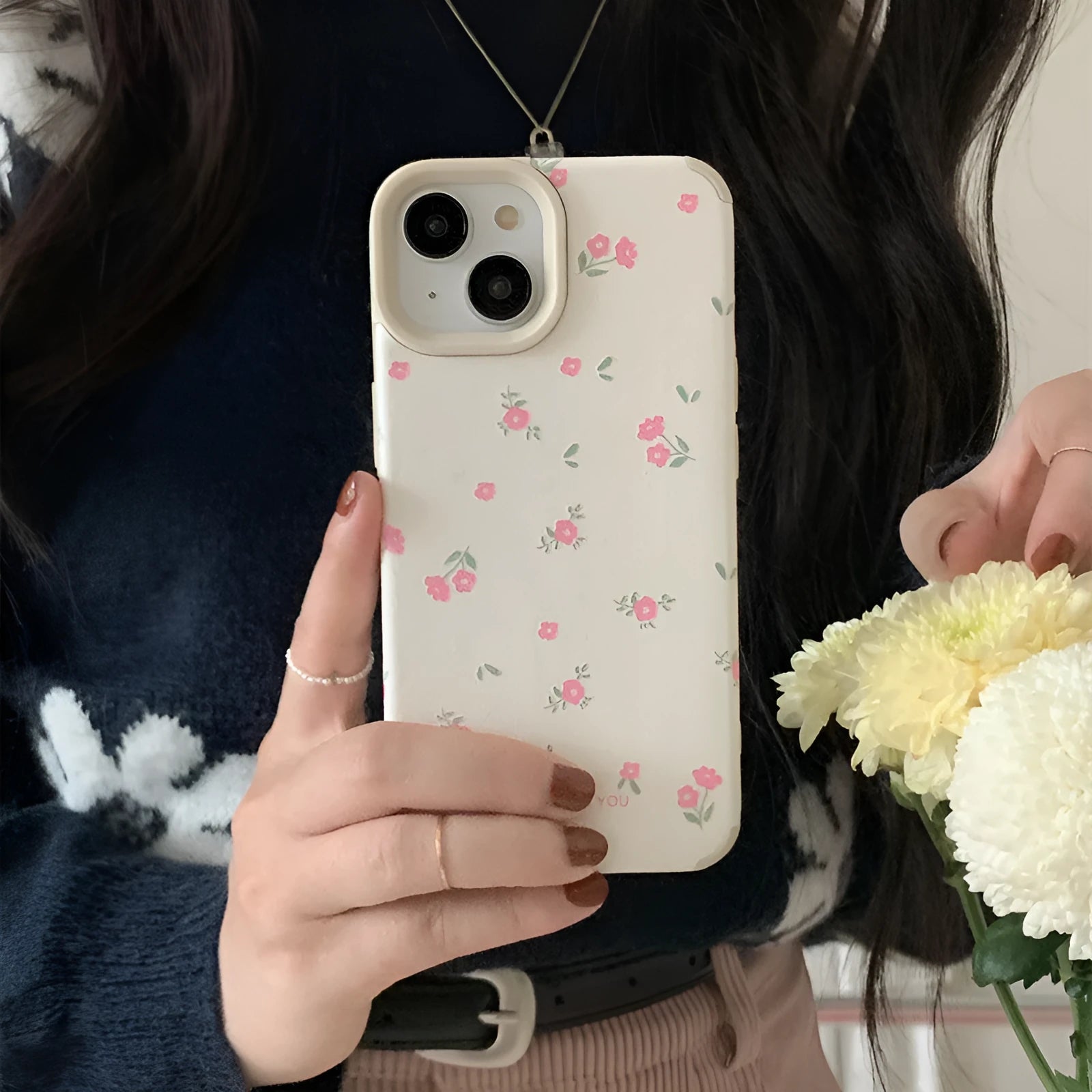 Veneer Pink small floral silicone phone case with embossed pattern for iPhone 13 Pro Max