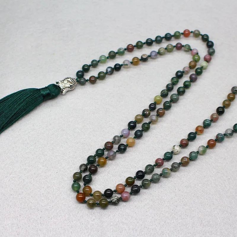 India agate 108-bead blessing necklace with 6mm geometric beads