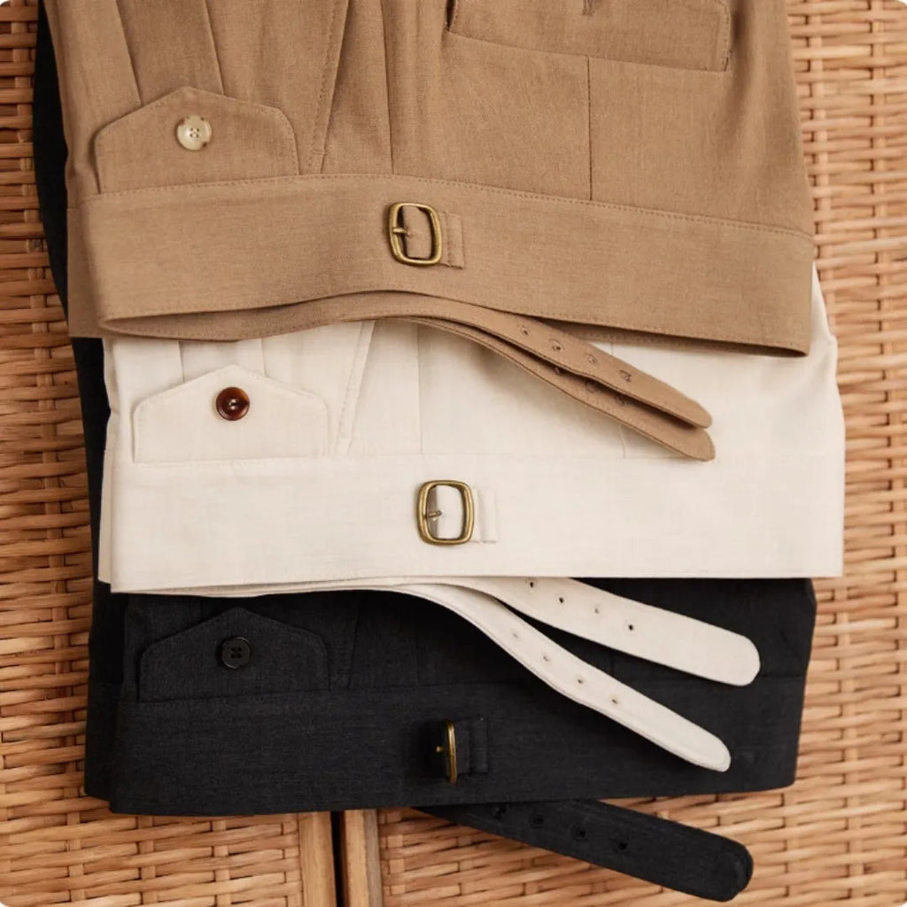 Men's slim fit straight leg business casual trousers in dark grey, light brown and light apricot colours