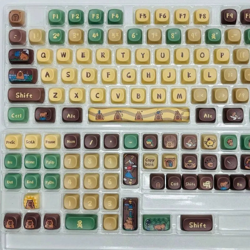 Capabala MOA Height profile ABS plastic mechanical keyboard keycaps, 130 key set laid out.