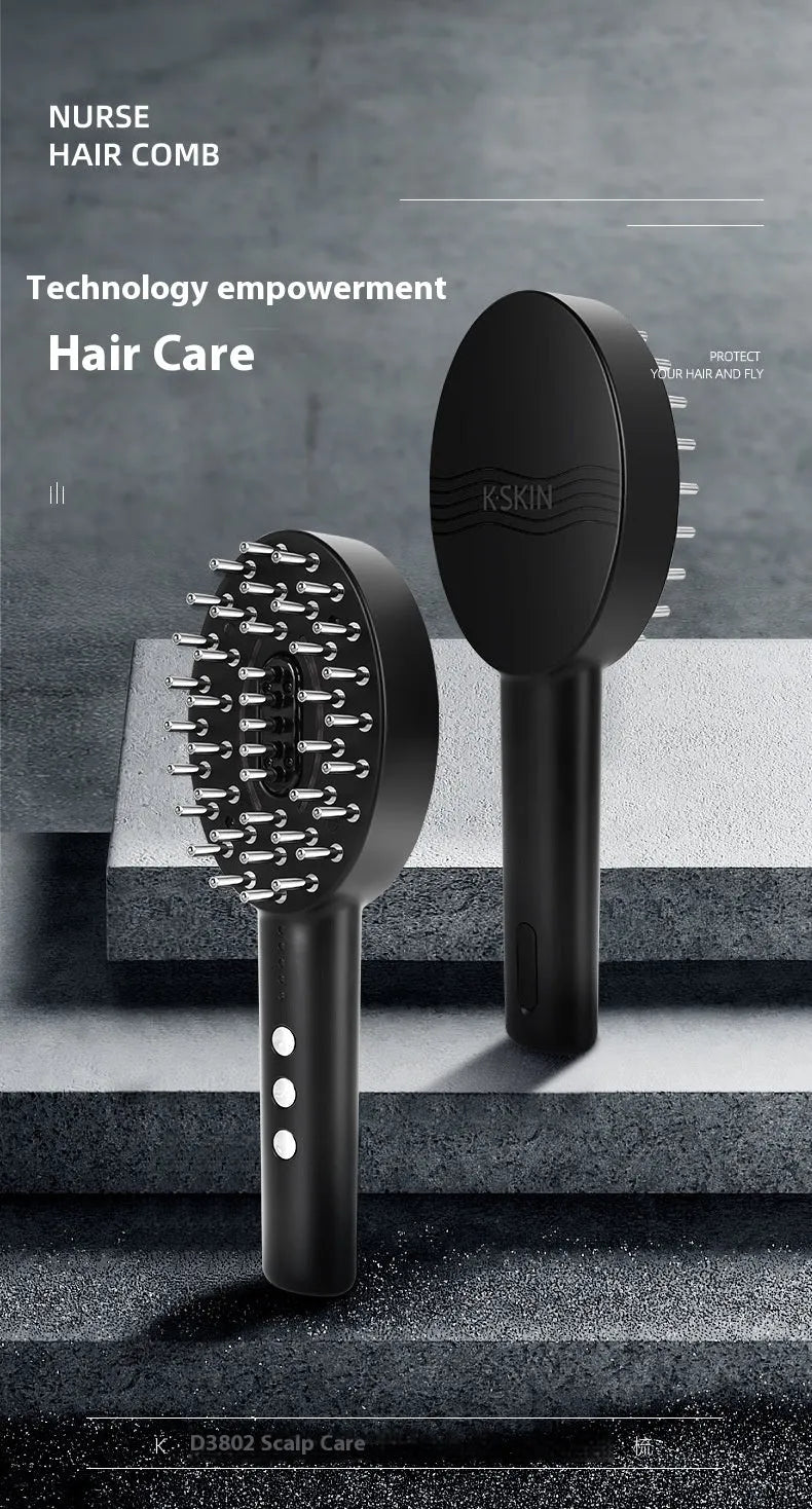 KD3802 black scalp massage device with vibration function and USB charging cable