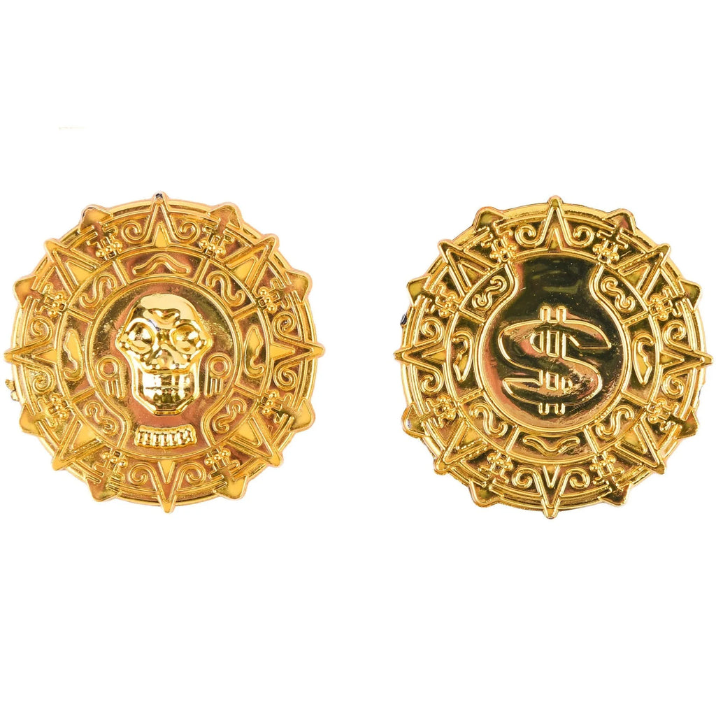 Plastic pirate gold coin toy with pointed style design measuring 3.6cm across