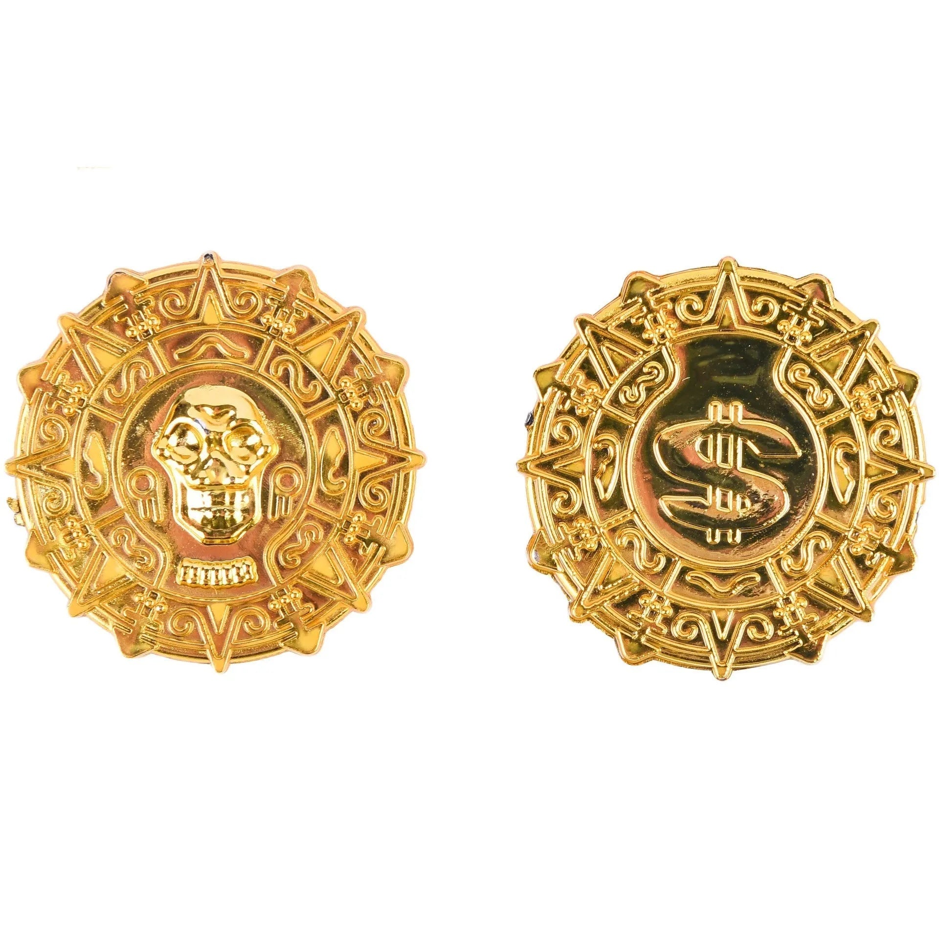 Plastic pirate gold coin toy with pointed style design measuring 3.6cm across