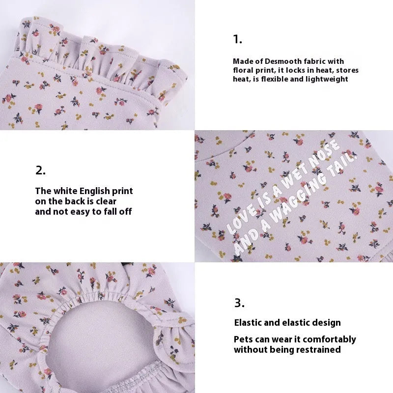 Light purple floral pattern thick insulated dog coat for small breed pet