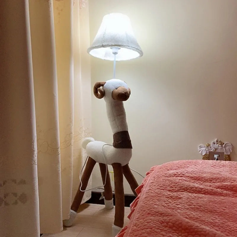Cartoon floor lamp for children with hand-knitted cloth shade and iron stand in Lion style