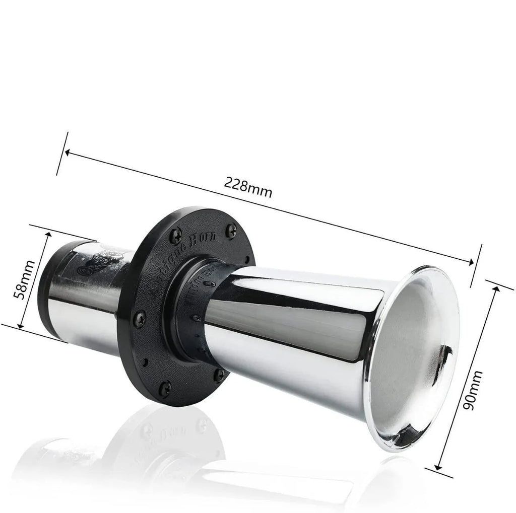 Black car horn with silver finish for 12v universal vehicle installation