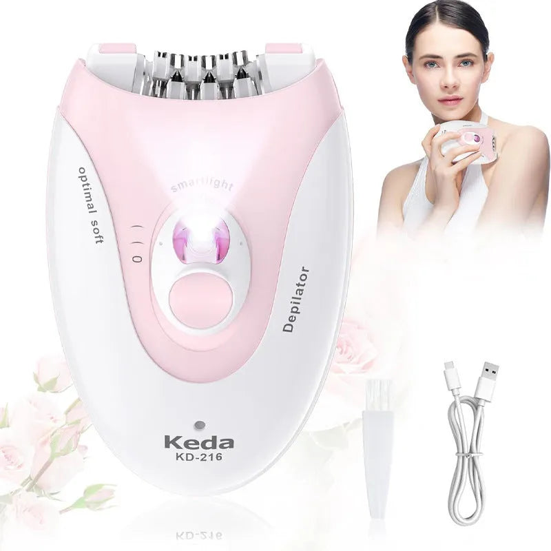 Portable USB electric hair removal device in KEDA-216 colour with charger and cleaning brush