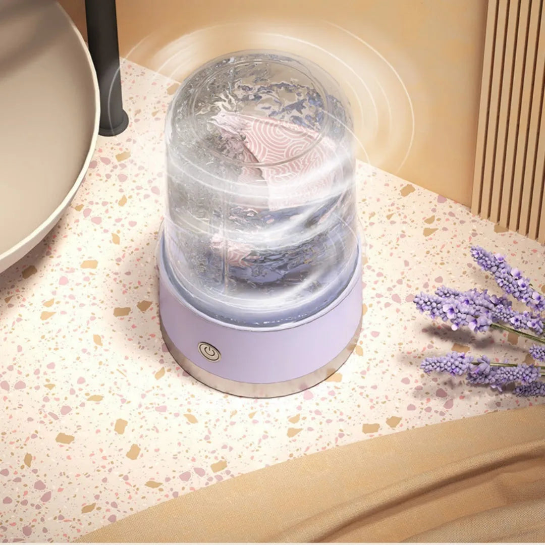 Wireless rechargeable portable laundry cup in green and purple USB powered mini washing machine