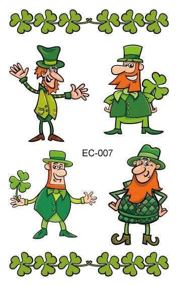 St Patrick's Day clover design temporary tattoo sticker for children measuring 120 by 75 millimetres.