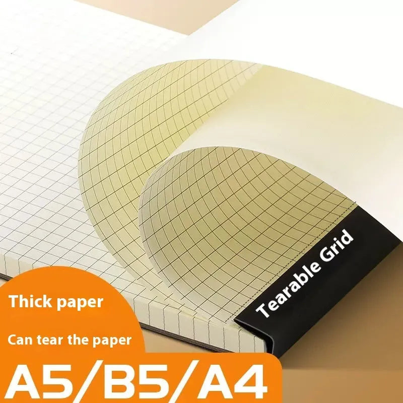 A5, B5, and A4 writing pads notebook with blank, grid, and lined page options, 80 sheets.