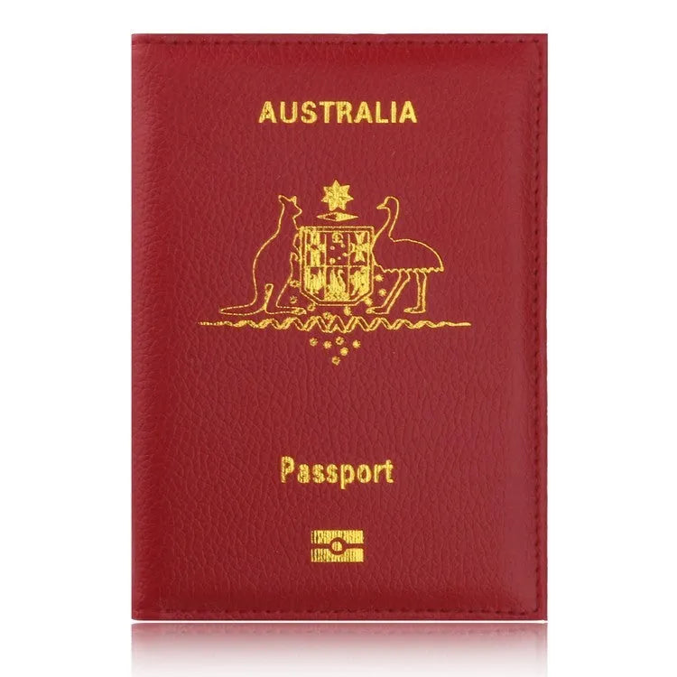 Light blue PU leather card bag passport wallet with ID and card slots on flat surface