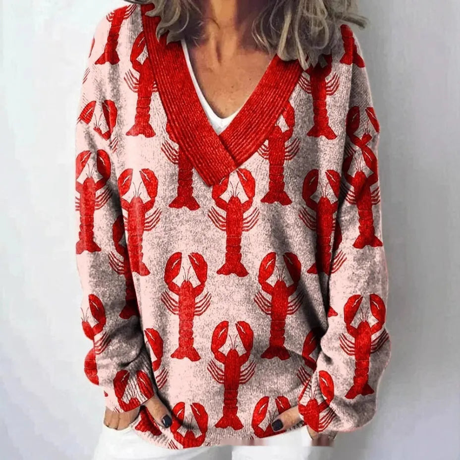 Women's v-neck long sleeve sweatshirt with a raised 3D floral pattern print in multiple colour options