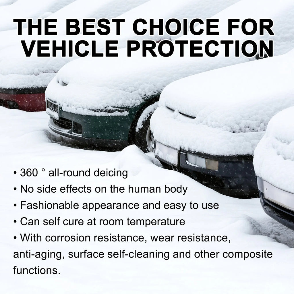 Compact PE plastic car snow brush with hydrophobic nano coating spray, measuring 5x9x14cm.