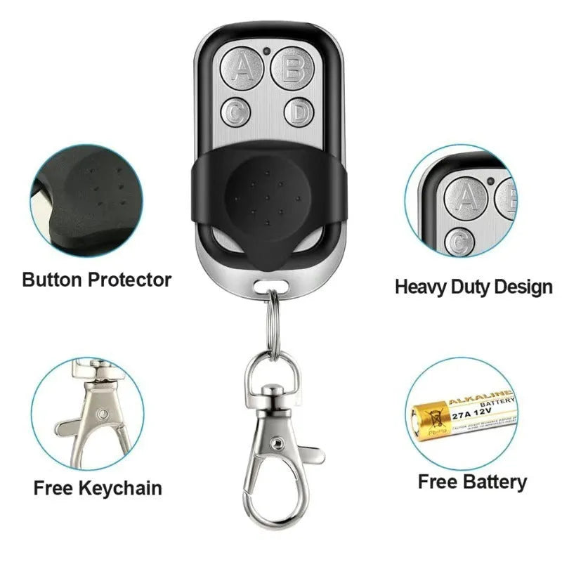 443 metal garage door remote control with four buttons and rolling code copy feature