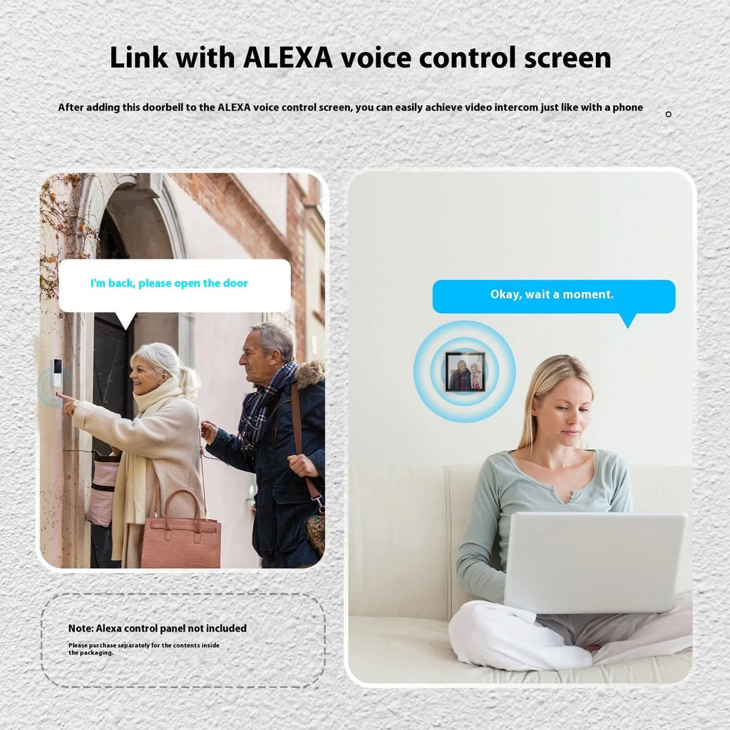 Smart home WiFi video doorbell camera with two-way audio intercom and rechargeable lithium battery on a white background