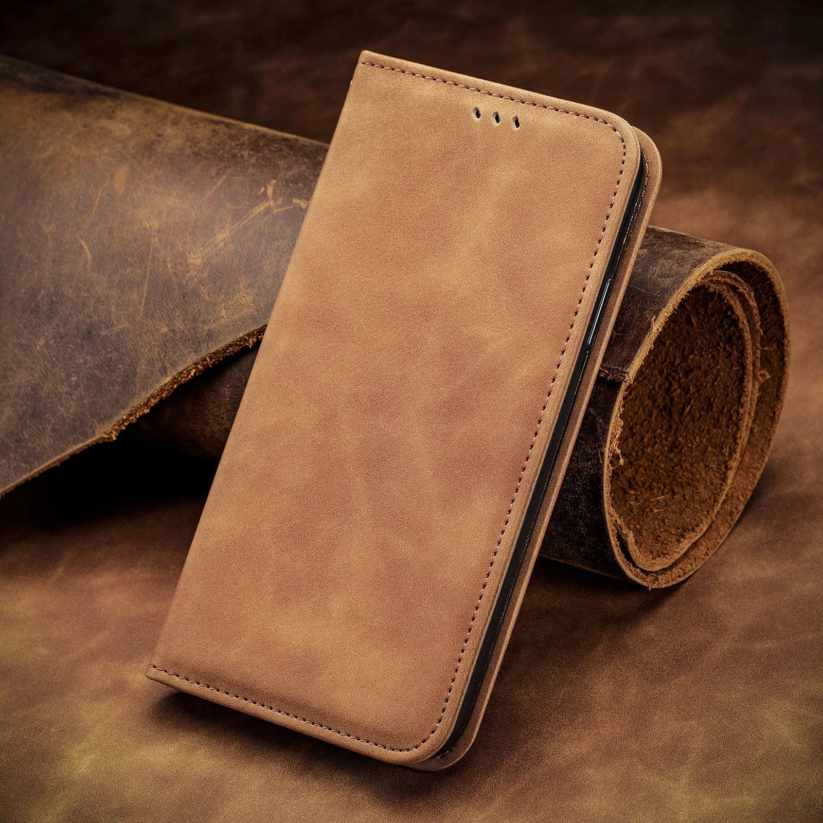Blue TPU leather magnetic phone case with bracket for Apple iPhone models