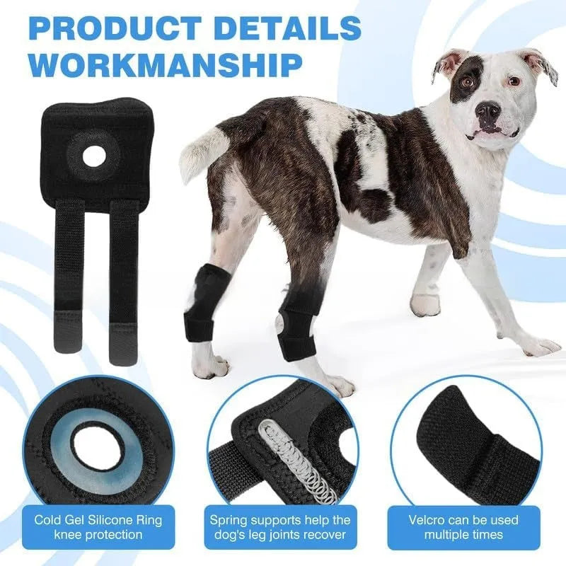 Black polyester dog leg guard for ACL tear rehabilitation in L, M, XL sizes.