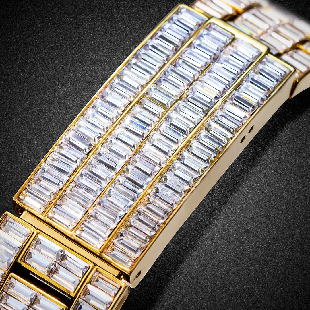 Three eyes rainbow diamond quartz watch for men with 33mm circular dial and 30M waterproof rating