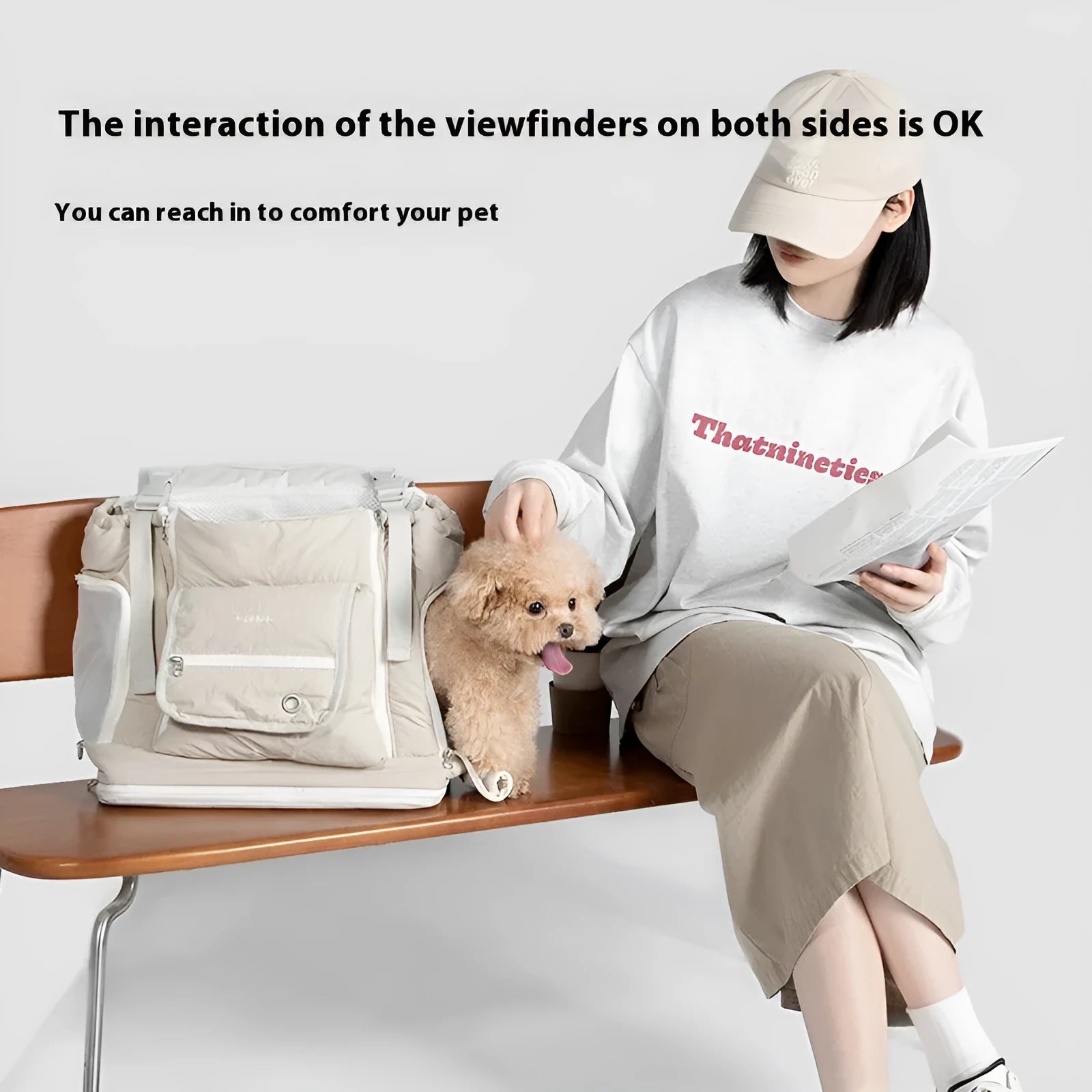 Lightweight nylon pet chest bag in Almond Custard colour for cats and dogs under 7kg