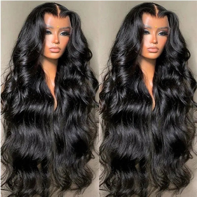 Former lace wig for women, long black curly hair, high temperature silk, 14 to 32 inch length options
