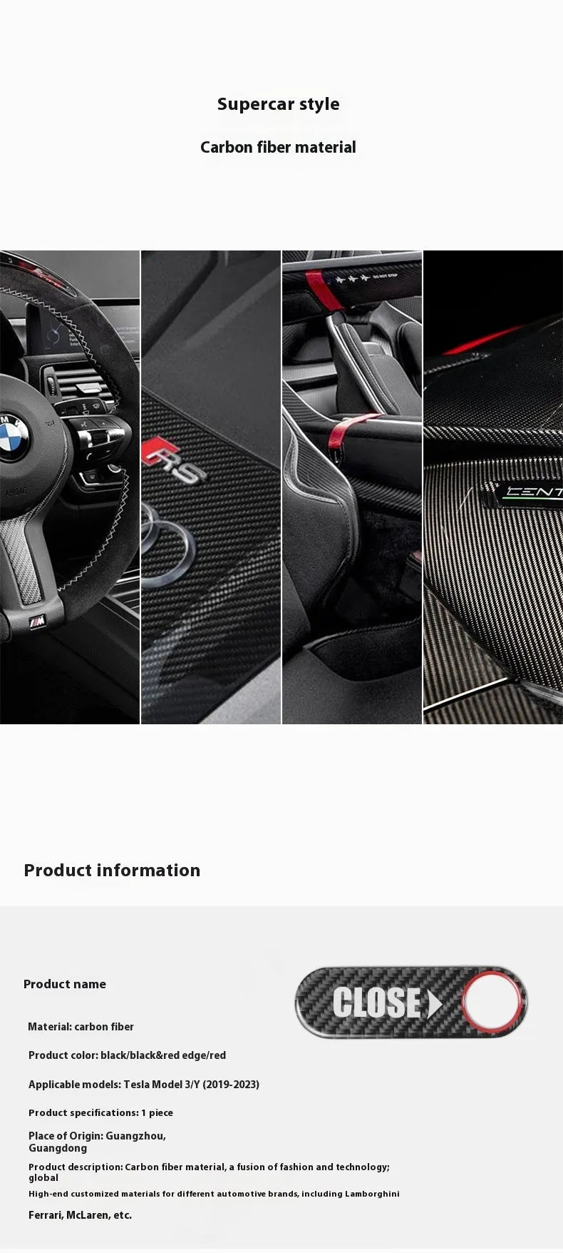 Electric trunk button sticker in carbon black with red edge for car interior modification