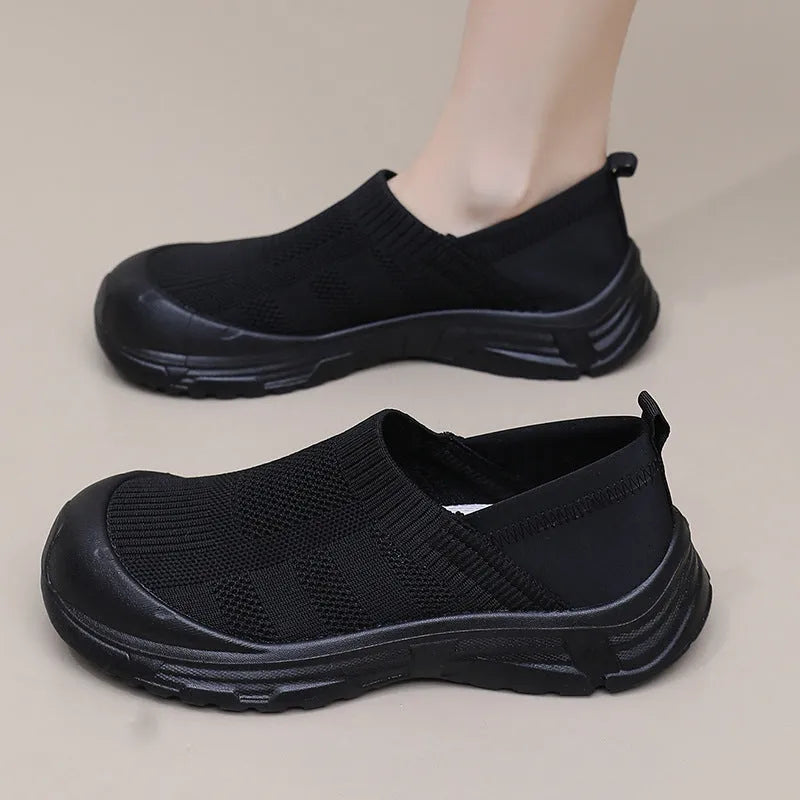 Women's slip-on one pedal shoes with soft PVC soles and breathable cloth uppers in multiple colours