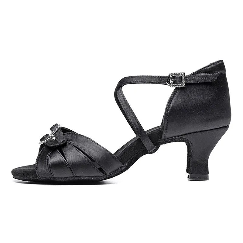 Women's Latin dance high heel shoes with real silk upper in skin colour, 5.5cm heel