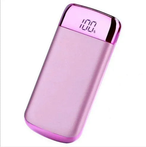 Square aluminium alloy power bank with digital display and multiple USB ports in various colours