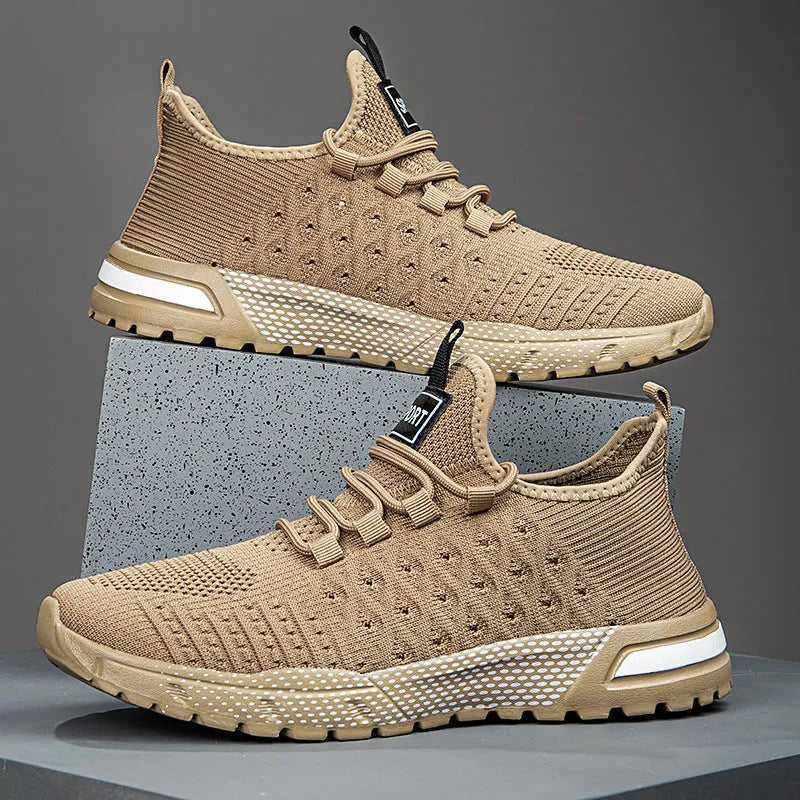 Men's solid colour casual shoes with a breathable mesh upper, shown in Army Green.