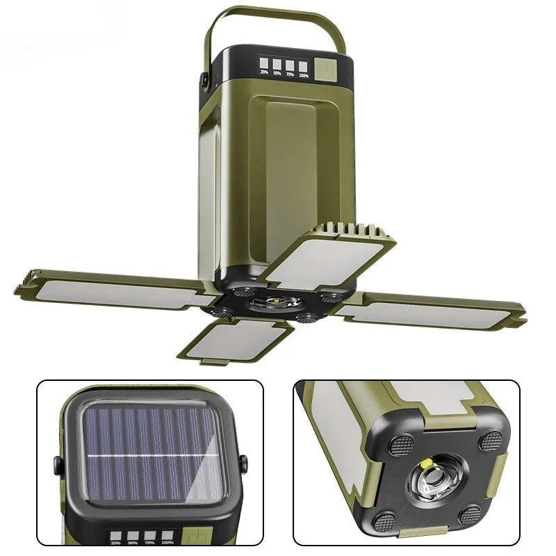 LY24 four-leaf folding solar camping lamp with 2000mAh battery and press switch