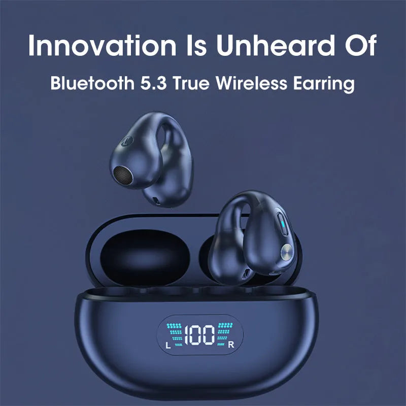 Bone conduction Bluetooth headset clip in black, white, or khaki with ear clip design