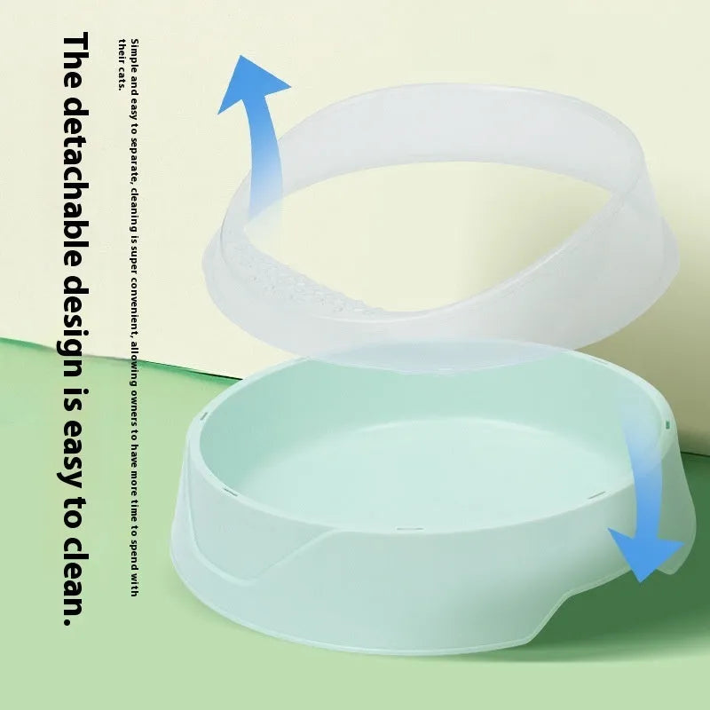 Round hooded cat litter box in mint green colour with deodorising function for indoor feline hygiene