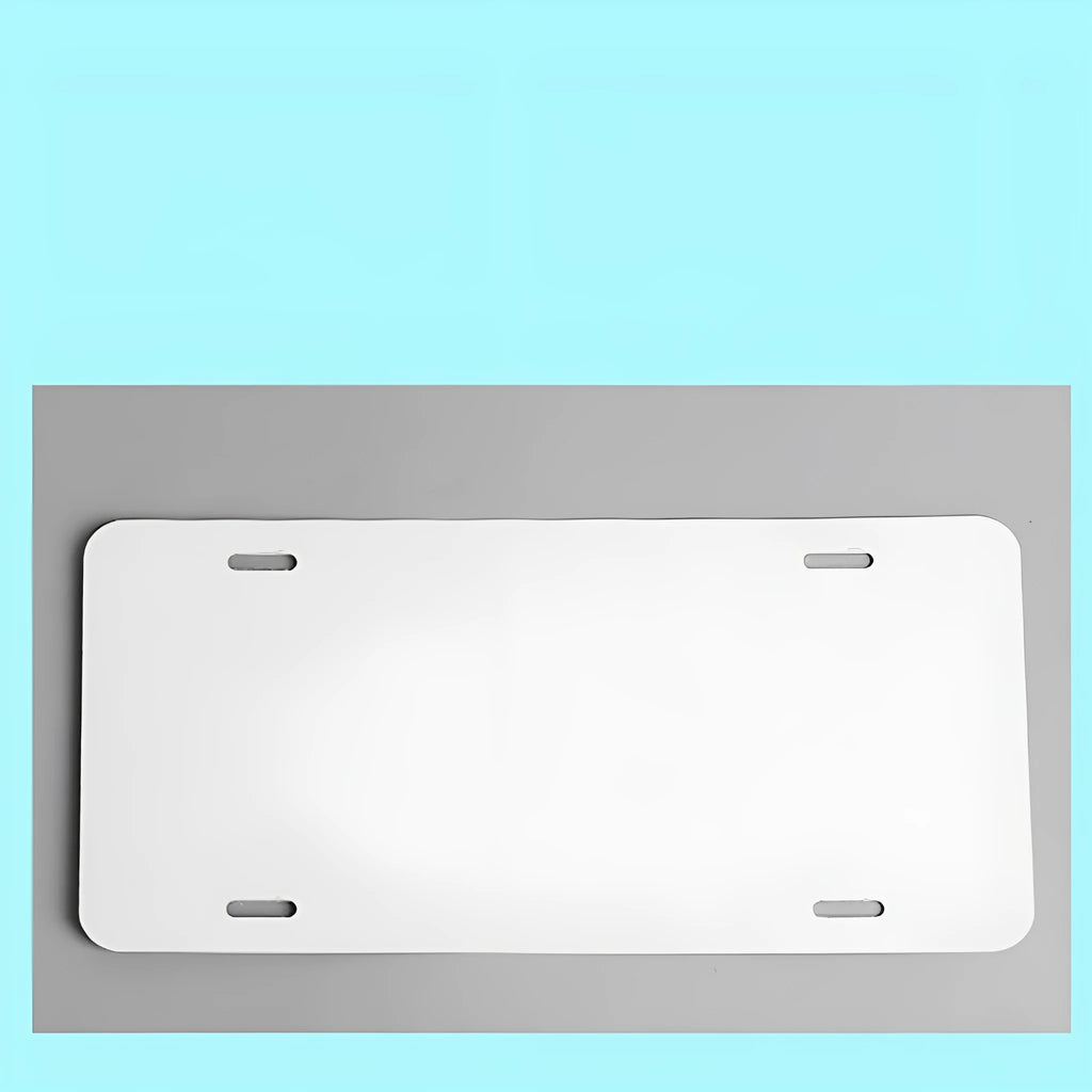 White aluminium licence plate sheet measuring 30.3 by 15 centimetres with four thickness options
