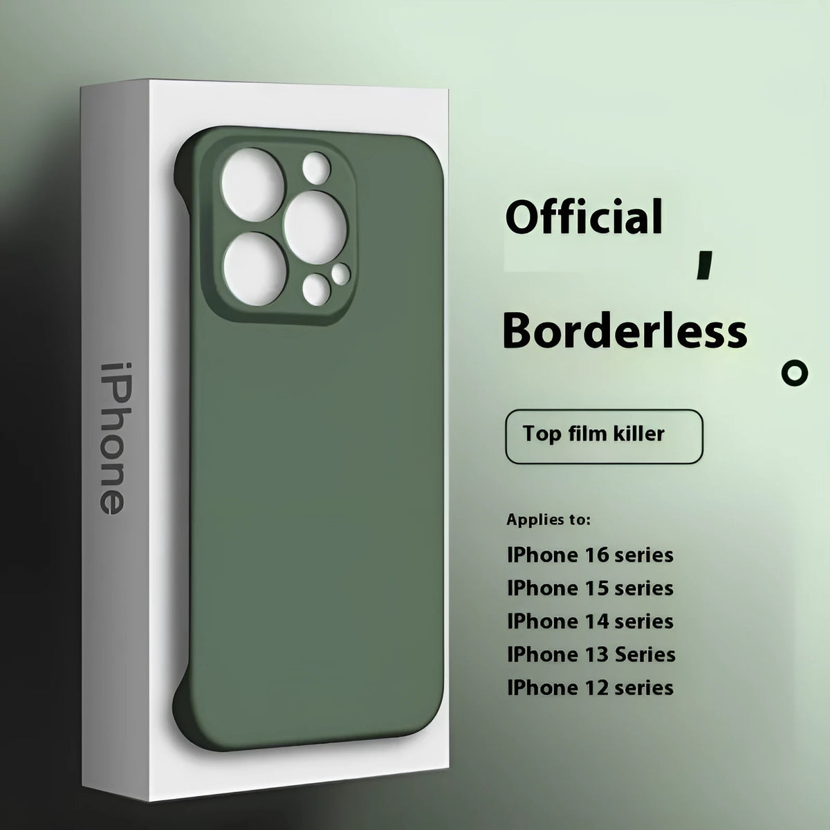 Ultra-thin frameless silicone phone case for iPhone 15 Pro Max in green with all-inclusive coverage
