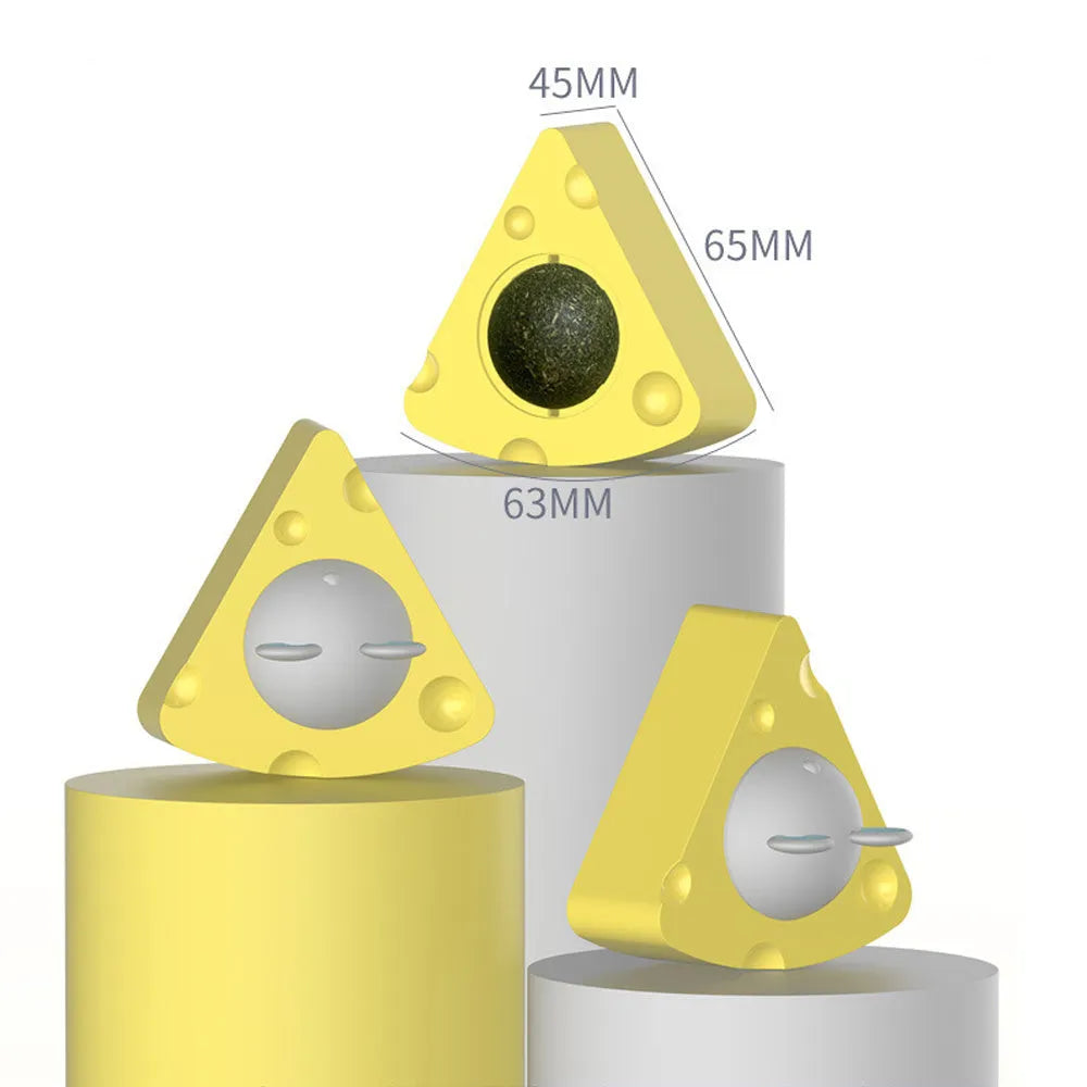 Yellow catnip toy balls made from natural cheese catnip and silvervine for cat teeth cleaning