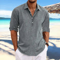 Men's long sleeve loose-fit solid colour pullover shirt in gray, front view, sizes S to XXXL
