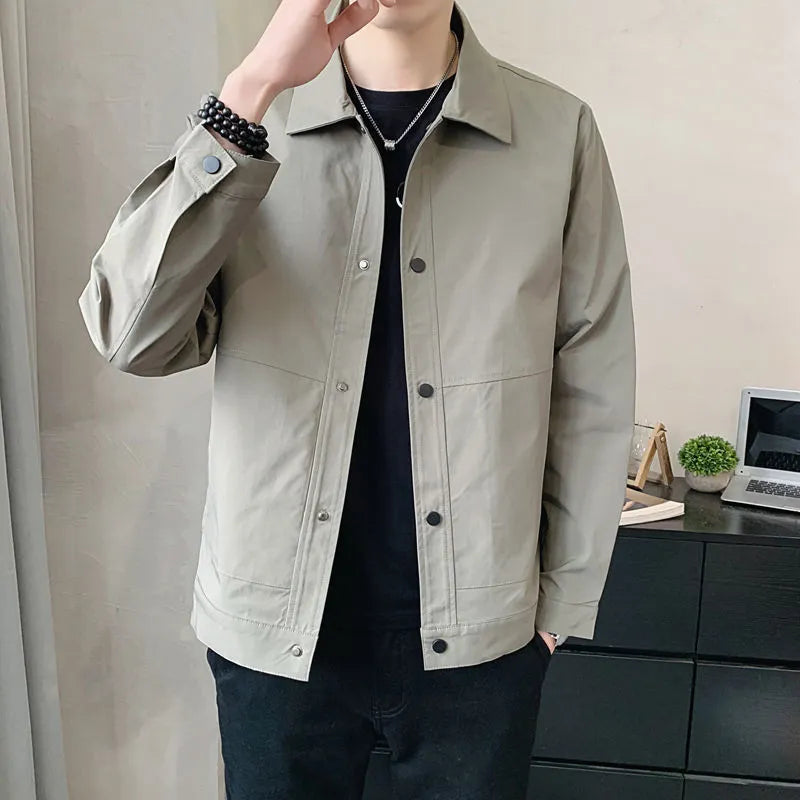 Men's thin single-layer Korean style jacket in light grey for spring and autumn wear.