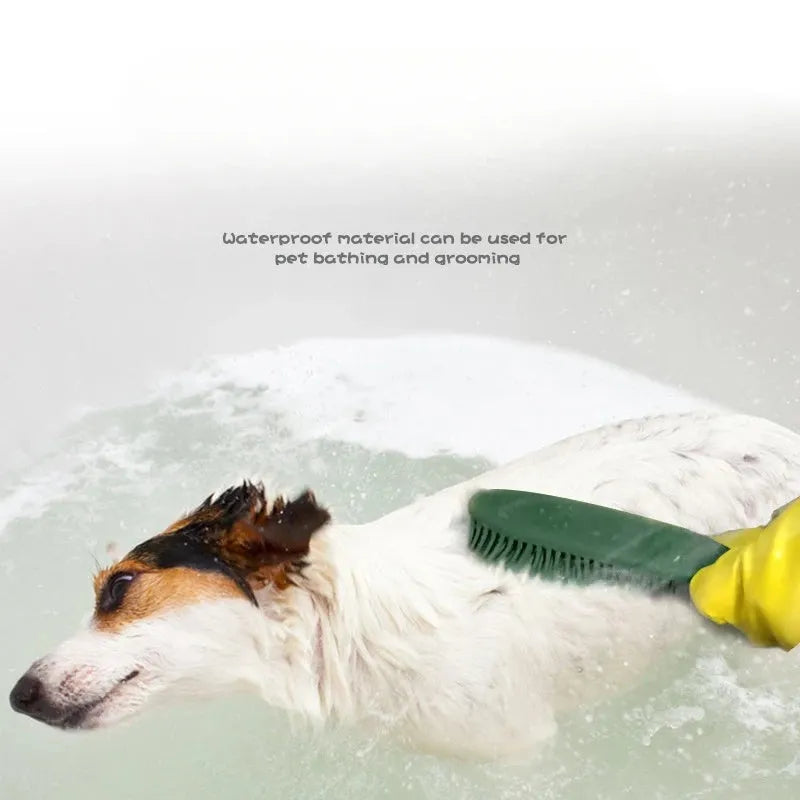 Green pet grooming brush with circular rubber massage teeth for dog and cat hair removal