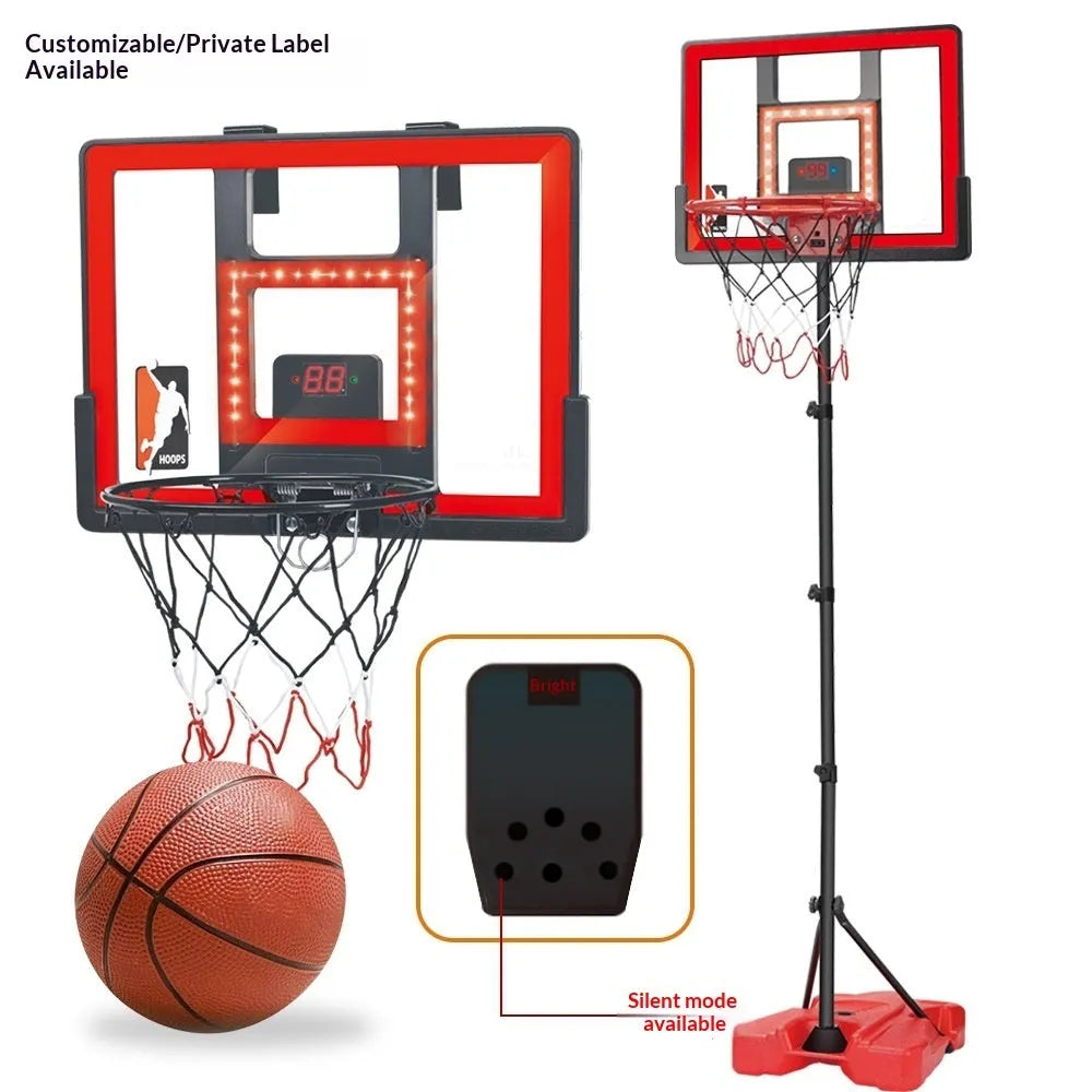 Mute Scoring Dunk outdoor folding hoop with LED backboard, red and white options, adjustable height