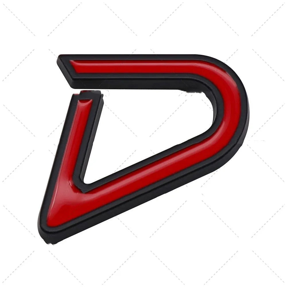 Red and silver metal SD size car bumper sticker label for vehicle modification.