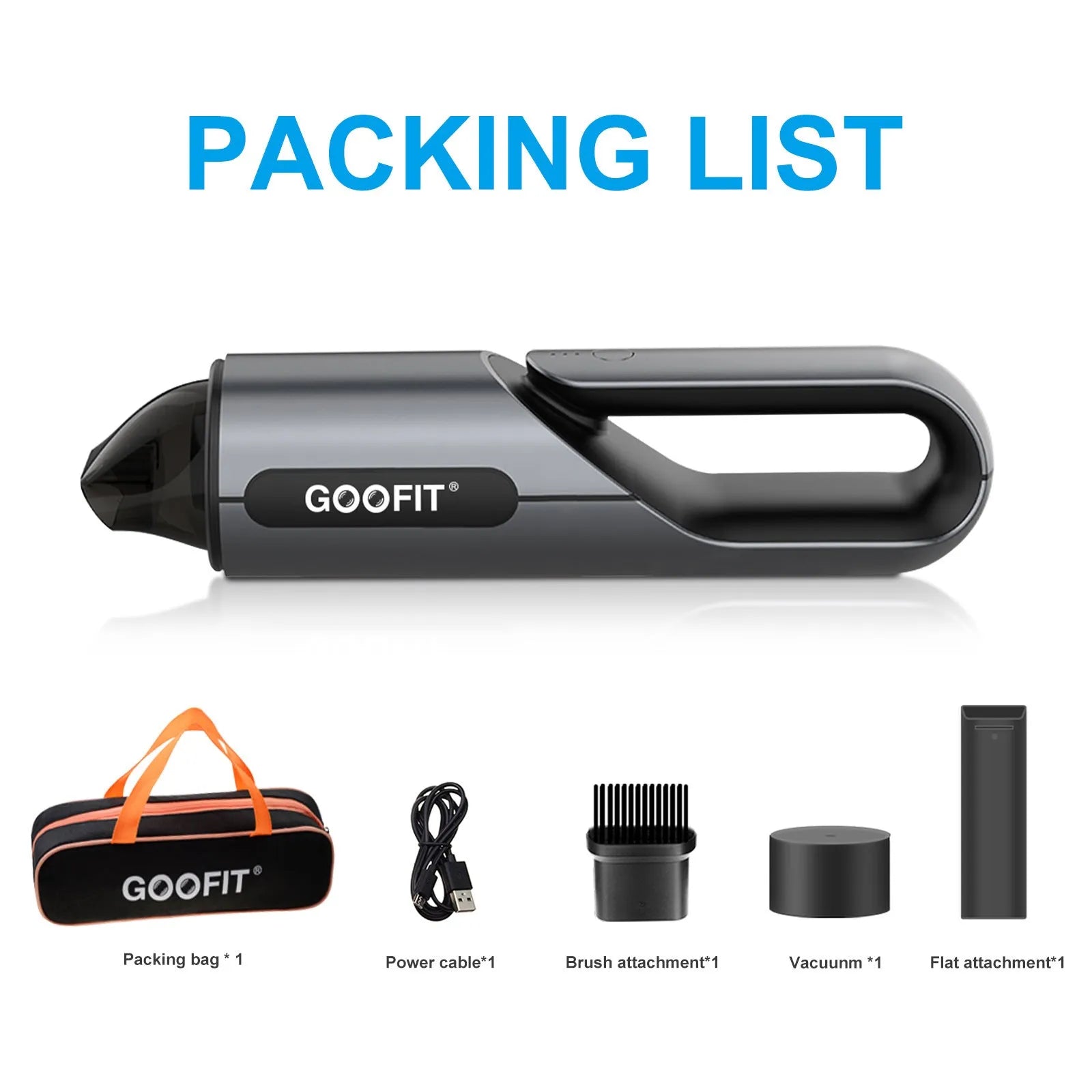 Black portable wireless handheld car vacuum cleaner with brush and flat attachments on a car seat.