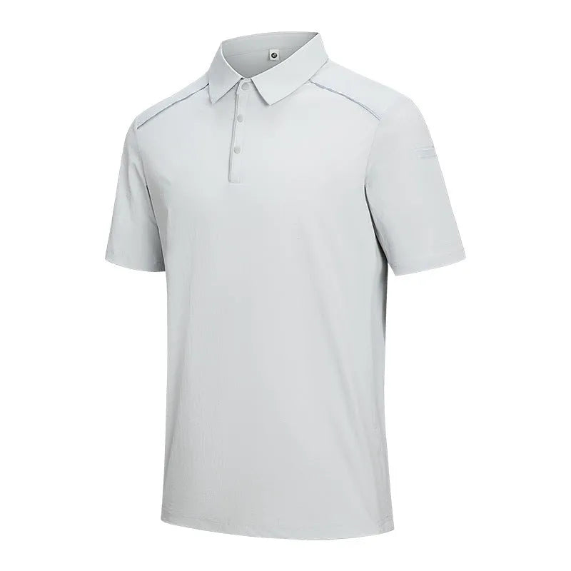 Light luxury polo shirt in quick-dry fabric showing slit design detail and solid colour options