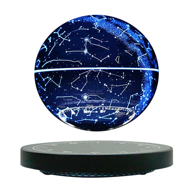 Black maglev moon lamp floating star ball shape on USB-powered base, modern minimalist bedside light