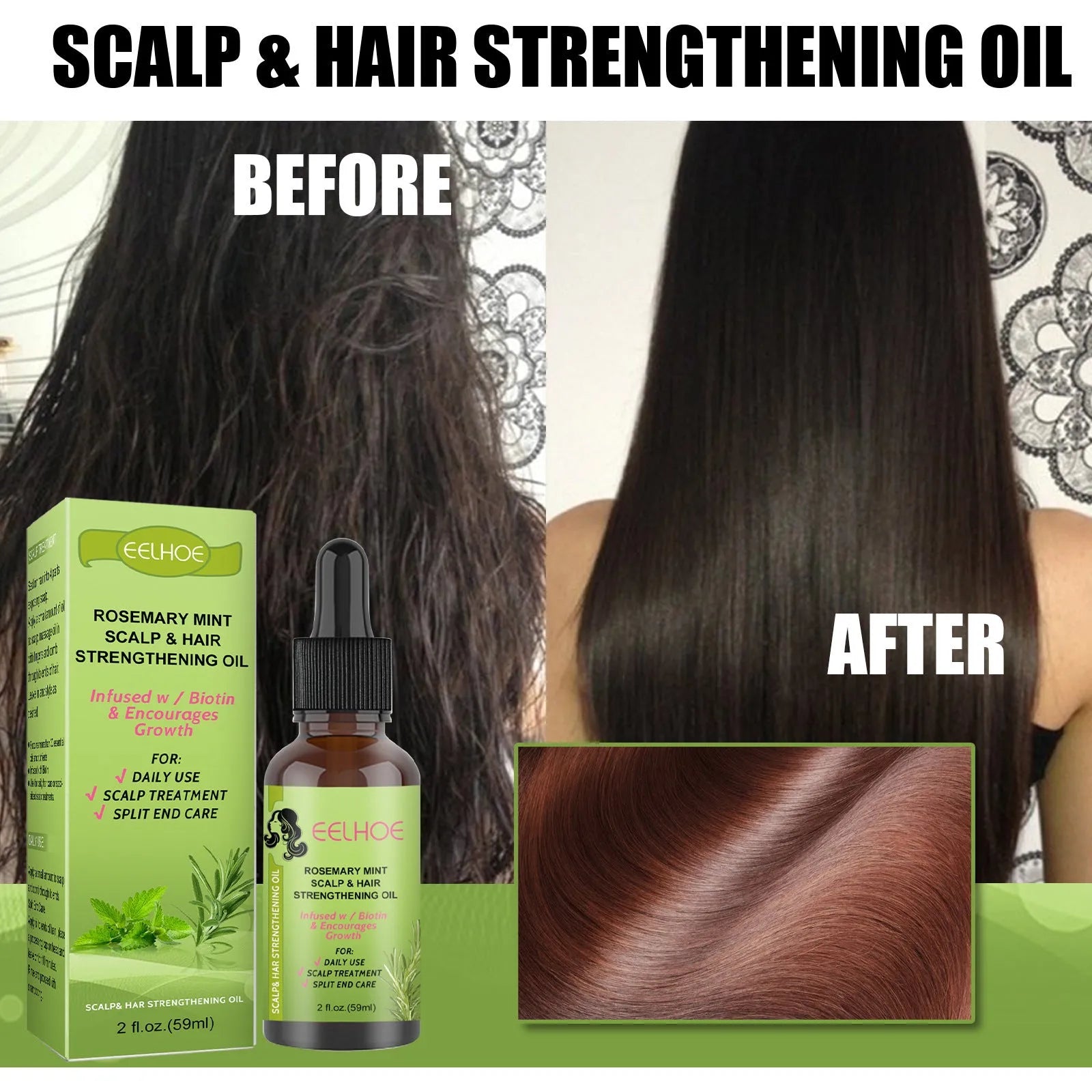59ml bottle of Rosemary Mint Hair Growth Fluid for scalp nourishment