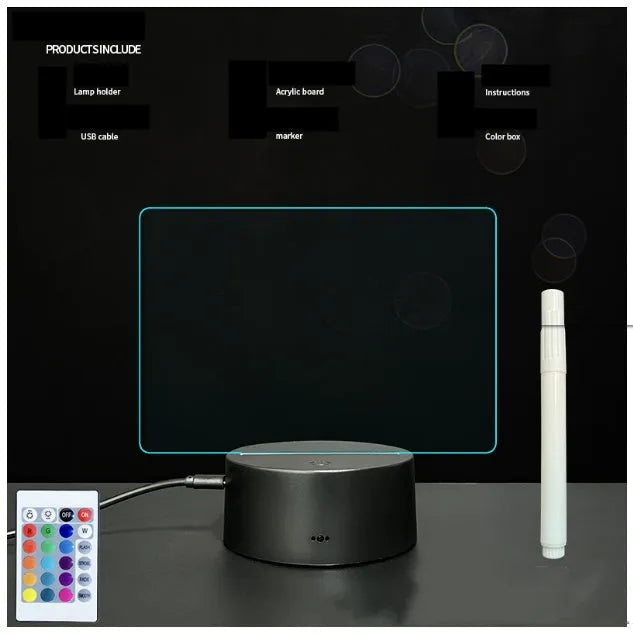 3D acrylic message board light with LED illumination and writing surface